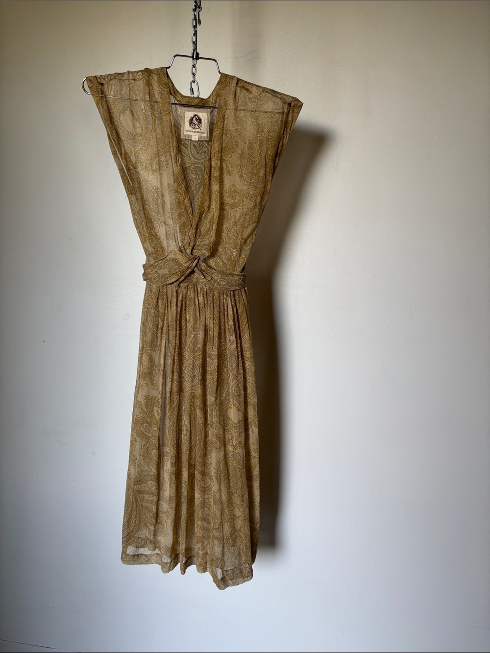RARE Chasing Unicorns Tan Olive Paisley Midi Dress Sheer